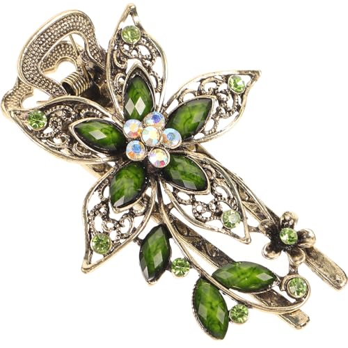 CALLARON Vintage-Blumen-Haarspangen Mit Strass-Blumen-Haarklammer Hübsche Haarnadeln Retro-Haarspangen Kristall-Haar-Accessoires Für Frauen Und Mädchen (Grün) von CALLARON