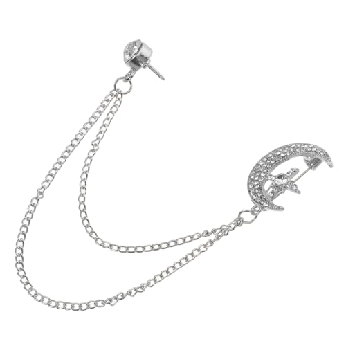 CALLARON Vintage Brosche mit Funkelnden Strass-sternen Mondförmiger Anstecknadel Langer Tassel-kette Vielseitigem Design für Anzüge Jacken Schals Eleganter Schmuck für Damen Silber von CALLARON
