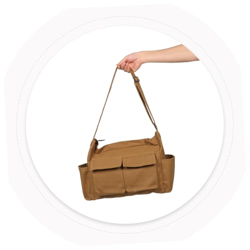 CALLARON Vintage Canvas Umhängetasche Damen Große Kapazität Arbeitstasche Retro Schultertasche Braun Einstellbar Alltag Tote Bag von CALLARON