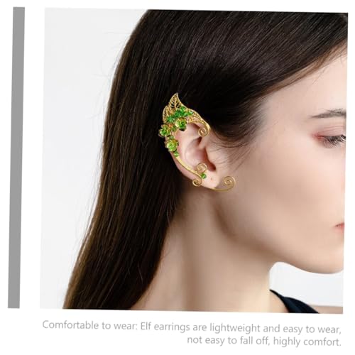 CALLARON Vintage Ohrclips Damen Elf Ohrringe Ohrloch Grüne Handgefertigte Ear Clip Ohrschmuck für Alltag Party und Hochzeit von CALLARON