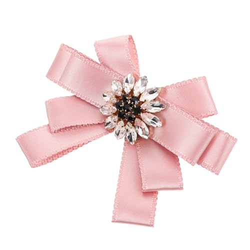 CALLARON Vorgebundene Schleifenbrosche mit Funkelnden Strasssteinen Stabiler Anstecknadel Vielseitiges Accessoire für Damen und Mädchen Rosa Schmuck für Hemden Kleider und Anzüge von CALLARON