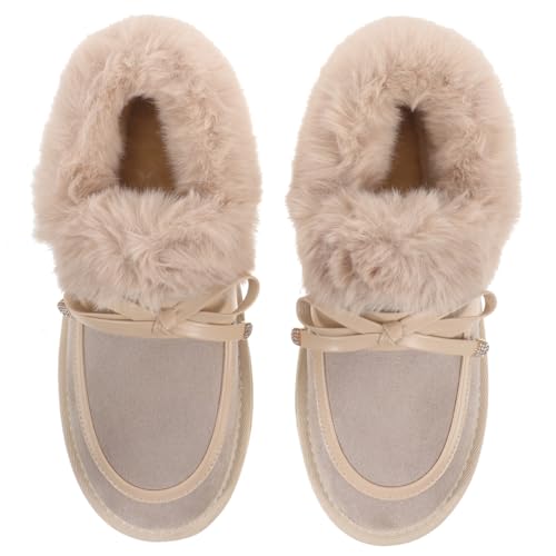 CALLARON Warme Damen Hausschuhe mit Baumwollfutter Rutschfeste Flache Winter pantoffeln für Zuhause Atmungsaktiv Komfortabel Langlebige Sohlen Khaki von CALLARON