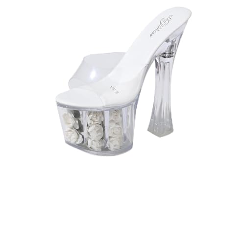 CALLARON Wasserdichte Plattform Sandalen Damen Transparent Kristall High Heels Sommer Slipper Elegante Rutschfeste Absatzschuhe Für Strand Party Hochzeit von CALLARON
