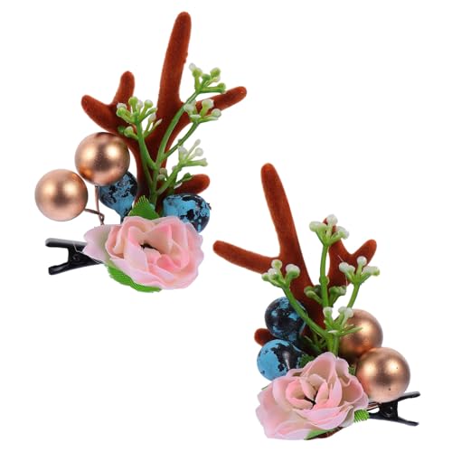 CALLARON Weihnachtliche Haarspange mit Blüten und Rentiergeweih Design Leichter Haarschmuck für Mädchen Festlicher Kopfschmuck für Weihnachten und Fotografie von CALLARON