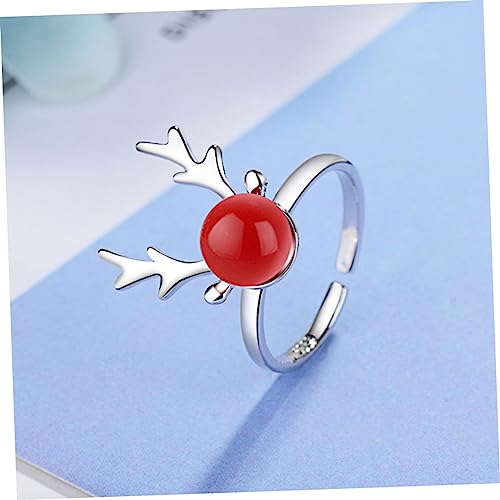 CALLARON Weihnachtsring Damen Elch Geweih Design Verstellbar Roter Perlen Fingerring Festlicher Schmuck von CALLARON