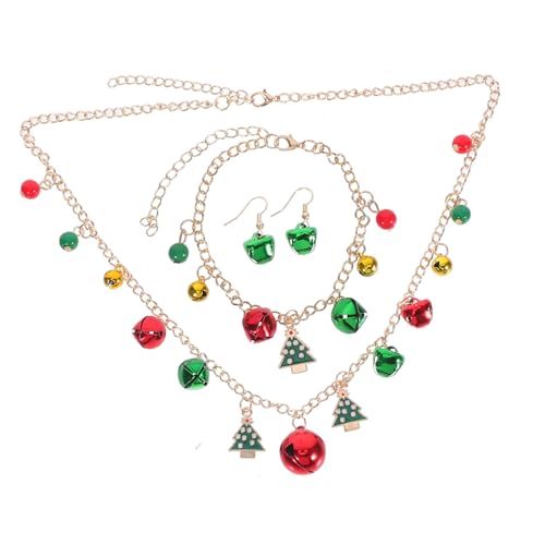 CALLARON Weihnachtsschmuck Set Damen Jingle Bell Halskette Armband Ohrringe Farbblock Design Festliche Accessoires für Weihnachtsfeier und Geschenkidee von CALLARON