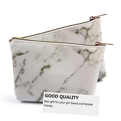 CALLARON Weiße Kosmetiktasche Aus Pu-Leder Tragbare Reise-Make-up-Aufbewahrungstasche Mit Marmormuster Für Damen Schminktasche von CALLARON