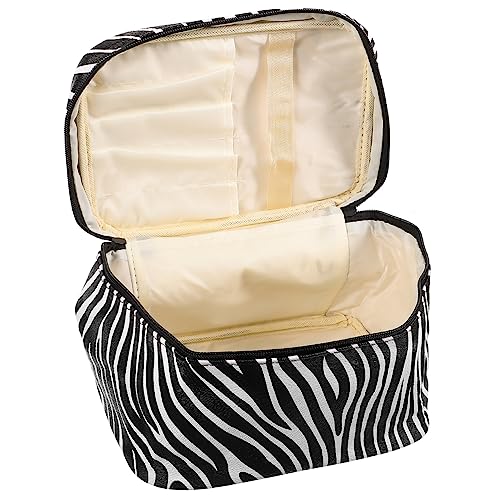 CALLARON Weiße Zebra Kosmetiktasche Große Toilettenbeutel Für Damen Reisetasche Mit Fächern Für Make Up Und Toilettenartikel Organizer Für Reisen Und Zuhause von CALLARON