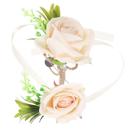 CALLARON Wrist Corsage Boutonniere Set für Hochzeiten Teiliges Set mit Champagnerfarben Langlebigem Material für Brautjungfern Tänze und Besondere Anlässe von CALLARON