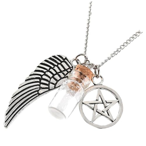 CALLARON Wunschglas Salzflasche Halskette mit Fünfzackigem Stern und Engelsflügel Anhänger Legierte Schmuckkette Langlebig Hautfreundlich Festliches für Weihnachten und Besondere Anlässe von CALLARON