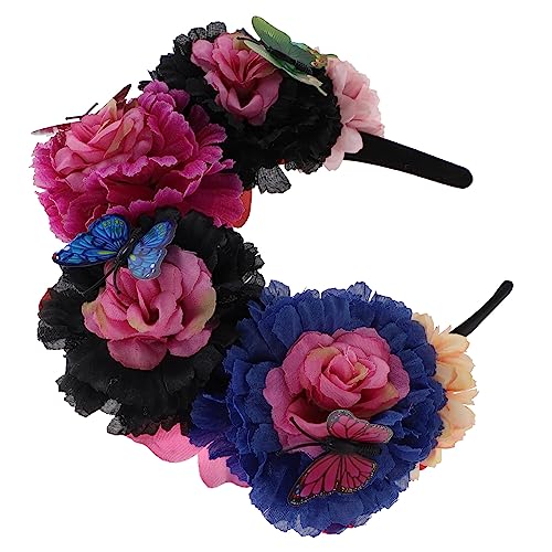 CALLARON blumenstirnband Blumenkrone für Mädchen Gothic Kopfschmuck Tiara Haarbänder Rave-Accessoires für Frauen mexikanische Hüte für Damen Halloween Kleidung Haarschmuck Kopfbedeckung von CALLARON