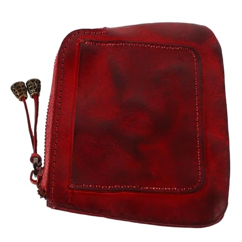 CALLARON Damen Mini Geldbörse Retro Münzbeutel Portemonnaie Für Karten Eleganter Geldbeutel Aus Rindsleder Weinrot Für Frauen Und Mädchen Praktisch Für Münzen Und Karten von CALLARON