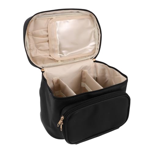 CALLARON wasserdichte Große Damen Kosmetiktasche mit Sicherem Reißverschluss Geräumiges Reise Make-up Organizer Täschchen für Kosmetik und Pflege Schwarzer PU Kulturbeutel für Unterwegs von CALLARON