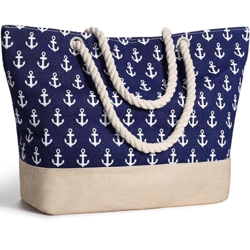 CALLOVE Strandtasche für Damen, große Reisehandtasche aus Segeltuch mit Reißverschluss und Kordelgriff, Sommertasche, für Strand, Urlaub, Fitnessstudio, Shopping von CALLOVE
