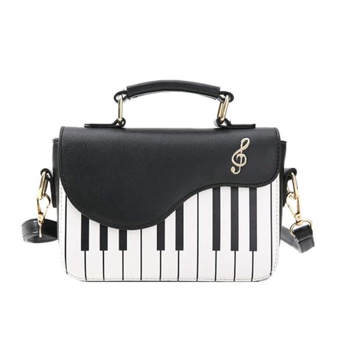 Piano Music Notes PU Leather Shoulder Tote Bag Purse Crossbody Handbag für Damen Mädchen (Schwarz), 14 cm von CALLOVE