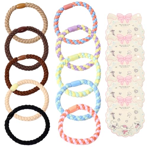 10 Stück Haargummis in verschiedenen Farben mit 5 rosa Hunde-Aufbewahrungsbeuteln, Scrunchies Haargummi Set, Elastische Haarbänder & Haarschmuck für Damen und Mädchen (Farbmischung-1) von CALLYSONIC