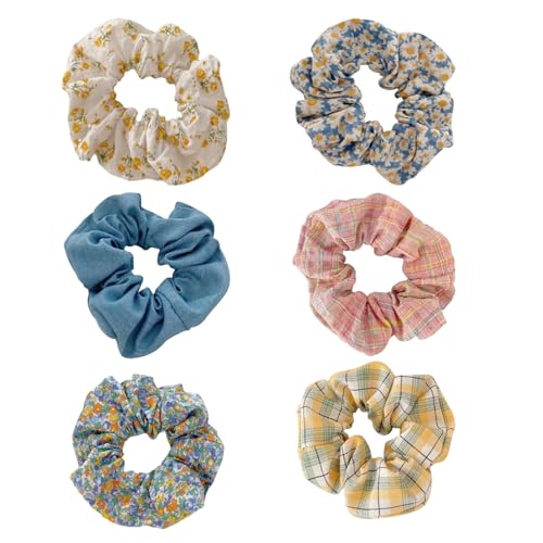6 Verschiedene Stile Scrunchies, Blumenmuster Haargummi Damen, Elastische Haargummis Bobbles, Pferdeschwanz Haarschmuck für Mädchen Damen Frauen, Vintage Floral Haargummis (pink 2) von CALLYSONIC