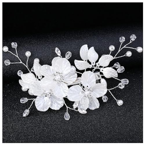 Blumen Hochzeits Haarkamm, Silberfarbene Perlen, Braut-Haarschmuck, Brautschmuck Haare Haarklammern Haar Clips, mit funkelnden Strass-Steinen, Kopfschmuck für Damen und Mädchen (Silbern-V) von CALLYSONIC