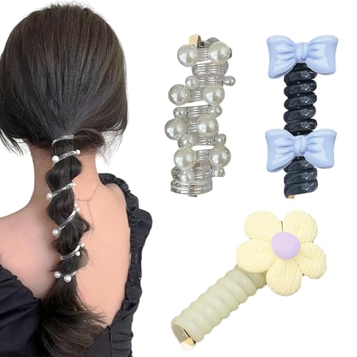 CALLYSONIC Haargummi Telefonkabel, Bunte Spiral Haargummi, Haarband Mädchen, Telefondraht-Haarbänder, Haarbänder Mädchen, Haarband Kinder, Haargummi Spirale für Haaraccessoires Mädchen und Damen von CALLYSONIC