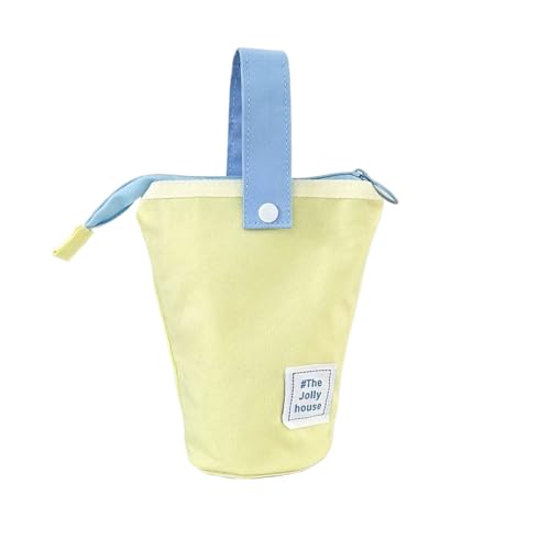 CALLYSONIC Stehendes Federmäppchen mit Reißverschluss, 2-in-1 Schlampermäppchen und Stifteköcher, Mäppchen mit Abnehmbarer Knopfriemen für Mädchen, Faltbares Federpenal Gelb (B) von CALLYSONIC