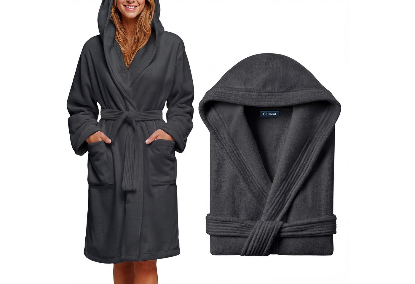 CALMONT Damenbademantel CALMONT - Bademantel Damen aus 100% Baumwolle Frottee mit Kapuze, Kapuze, Gürtel, Kapuze, Große Taschen, Gürtel, Aufhängeschlaufe von CALMONT