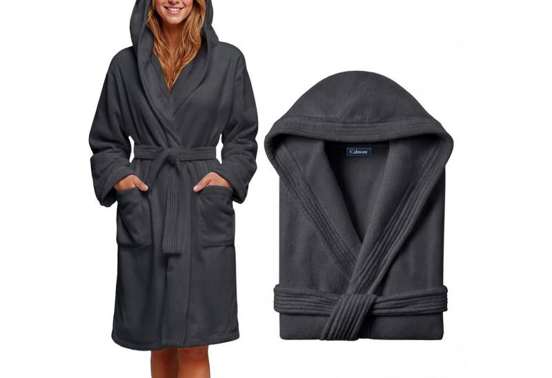 CALMONT Damenbademantel CALMONT - Bademantel Damen aus 100% Baumwolle Frottee mit Kapuze, Kapuze, Gürtel, Kapuze, Große Taschen, Gürtel, Aufhängeschlaufe von CALMONT