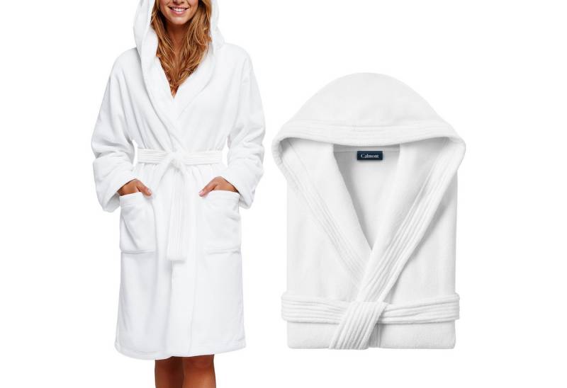 CALMONT Damenbademantel CALMONT - Bademantel Damen aus 100% Baumwolle Frottee mit Kapuze, Kapuze, Gürtel, Kapuze, Große Taschen, Gürtel, Aufhängeschlaufe von CALMONT