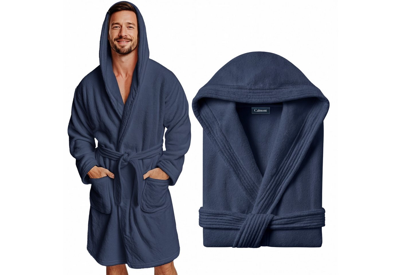 CALMONT Herrenbademantel CALMONT - Bademantel Herren aus 100% Baumwolle Frottee mit Kapuze, Kapuze, Gürtel, Kapuze, Große Taschen, Gürtel, Aufhängeschlaufe von CALMONT