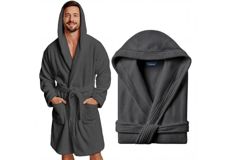 CALMONT Herrenbademantel CALMONT - Bademantel Herren aus 100% Baumwolle Frottee mit Kapuze, Kapuze, Gürtel, Kapuze, Große Taschen, Gürtel, Aufhängeschlaufe von CALMONT
