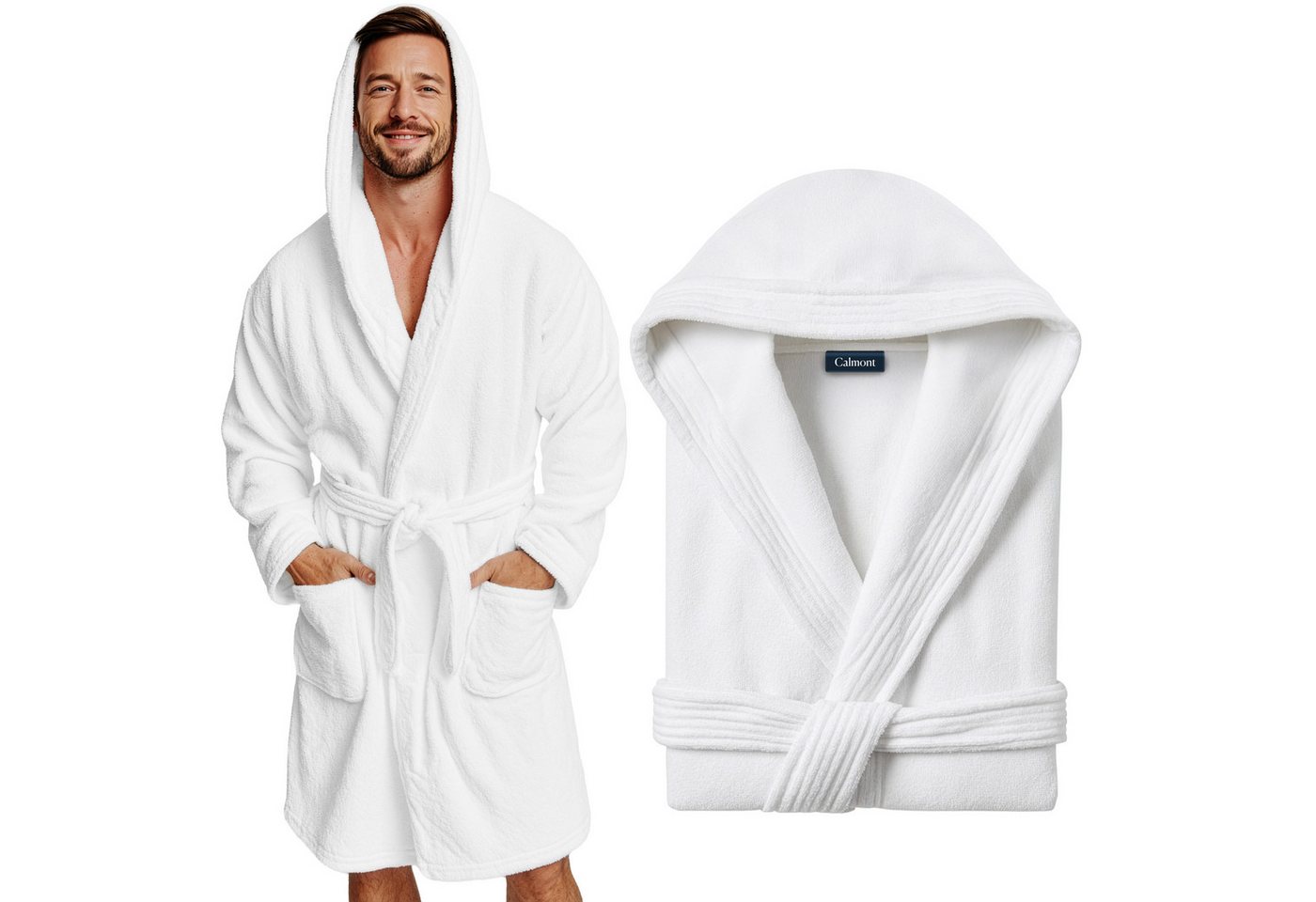 CALMONT Herrenbademantel CALMONT - Bademantel Herren aus 100% Baumwolle Frottee mit Kapuze, Kapuze, Gürtel, Kapuze, Große Taschen, Gürtel, Aufhängeschlaufe von CALMONT