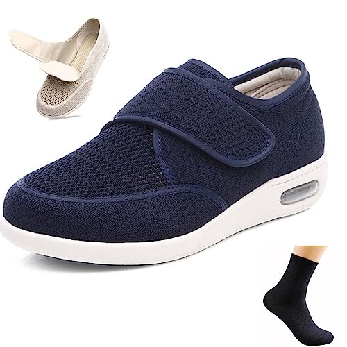 CALMR Diabetiker Ödem Schuhe Schuhe Für Geschwollene Füße Senioren Schuhe Therapieschuhe Gesundheitsschuhe Damen Mesh Atmungsaktiv Walking Sneakers Einfaches An- und Ausziehen,Blue-37 EU von CALMR