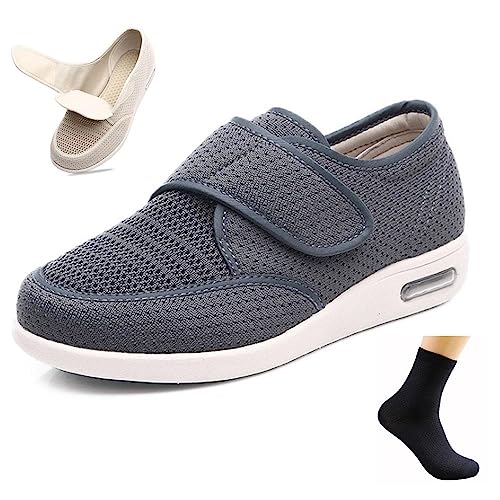 CALMR Diabetiker Ödem Schuhe Schuhe Für Geschwollene Füße Senioren Schuhe Therapieschuhe Gesundheitsschuhe Damen Mesh Atmungsaktiv Walking Sneakers Einfaches An- und Ausziehen,Gray-38 EU von CALMR