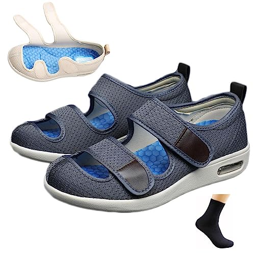 CALMR Diabetiker Schuh für Geschwollene Füße, Senioren Extra Breite Orthopädische Air Cushion Schuhe mit Klettverschluss Herren Damen Gesundheitsschuhe Präventivschuhe,D-40 EU von CALMR