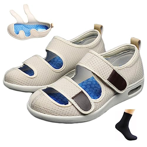 CALMR Diabetiker Schuh für Geschwollene Füße, Senioren Extra Breite Orthopädische Air Cushion Schuhe mit Klettverschluss Herren Damen Gesundheitsschuhe Präventivschuhe,F-39 EU von CALMR