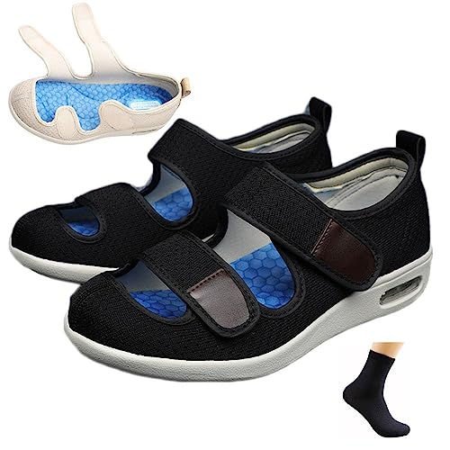 CALMR Diabetiker Schuh für Geschwollene Füße, Senioren Extra Breite Orthopädische Air Cushion Schuhe mit Klettverschluss Herren Damen Gesundheitsschuhe Präventivschuhe,G-39 EU von CALMR