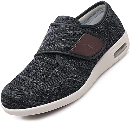 CALMR Diabetiker Schuhe Für Geschwollene Fü?e, Senioren Schuhe Mit Klettverschluss Herren Damen Diabetiker Hausschuhe, Spezialschuh Gesundheitsschuhe, Pr?ventivschuhe, Black gray-45 EU von CALMR