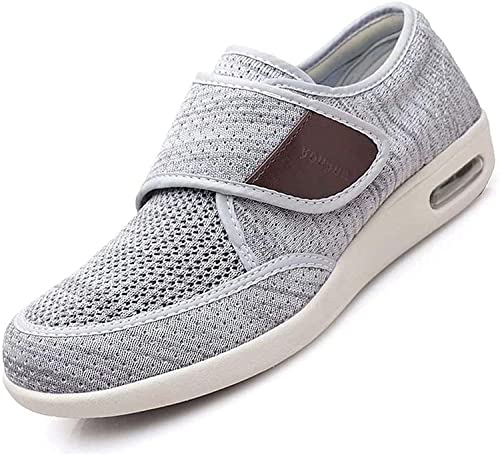 CALMR Diabetiker Schuhe Für Geschwollene Fü?e, Senioren Schuhe Mit Klettverschluss Herren Damen Diabetiker Hausschuhe, Spezialschuh Gesundheitsschuhe, Pr?ventivschuhe, Light gray-40 EU von CALMR