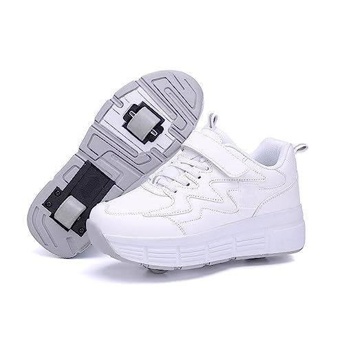 CALMR Jungen Mädchen Roller Schuhe, 2 in 1 Mehrzweck -Kinderschuhe, 2 Räder Skateboardschuhe, Laufschuhe Gymnastik Sneakers,white-37 von CALMR