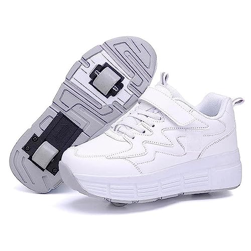 CALMR Kinder Schuhe mit Rollen, Skateboardschuhe mit Rollen, Light Rollschuhe Wheels, Sportschuhe Skateboard Outdoor Gymnastik Turnschuhe, für Kinder Mädchen Junge Erwachsene,608 white-38 von CALMR