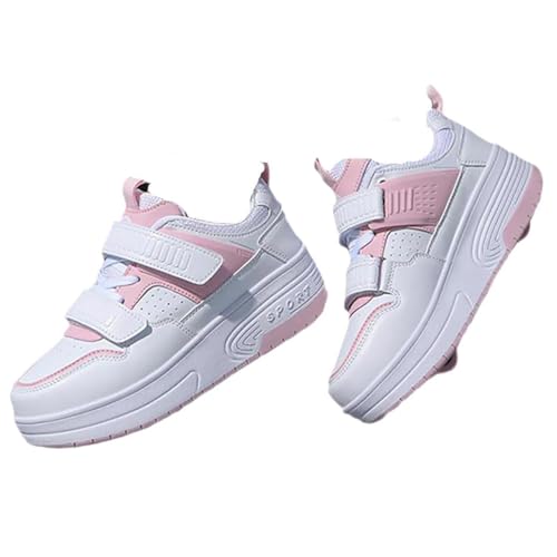 CALMR Kinder Schuhe mit Rollen, Skateboardschuhe mit Rollen, Light Rollschuhe Wheels, Sportschuhe Skateboard Outdoor Gymnastik Turnschuhe, für Kinder Mädchen Junge Erwachsene,Pink-32EU von CALMR