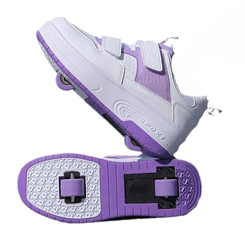 CALMR Kinder Schuhe mit Rollen, Skateboardschuhe mit Rollen, Light Rollschuhe Wheels, Sportschuhe Skateboard Outdoor Gymnastik Turnschuhe, für Kinder Mädchen Junge Erwachsene,Purple-33EU von CALMR