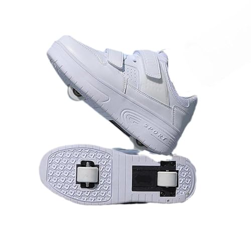 CALMR Kinder Schuhe mit Rollen, Skateboardschuhe mit Rollen, Light Rollschuhe Wheels, Sportschuhe Skateboard Outdoor Gymnastik Turnschuhe, für Kinder Mädchen Junge Erwachsene,white-38EU von CALMR