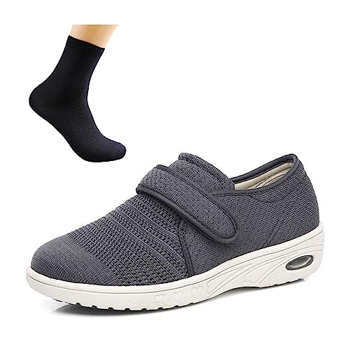 CALMR Ödem Hausschuhe Unisex Extra breite Ödem Schuhe Gesundheitsschuh für Senioren Diabetiker und Hallux Valgus extra Breiten Slipper orthopädisch Damen,Grau-41EU von CALMR