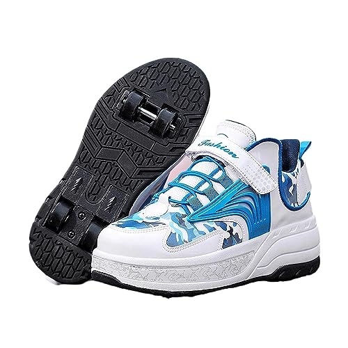 CALMR Schuhe Mit Rollen Versenkbarer Technischer Skateboardschuhe Sport Schuhe Kinder Rollschuhe Outdoor Turnschuhe Für Mädchen Jungen,Blue-33 EU von CALMR