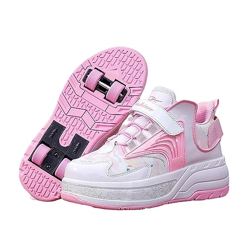 CALMR Schuhe Mit Rollen Versenkbarer Technischer Skateboardschuhe Sport Schuhe Kinder Rollschuhe Outdoor Turnschuhe Für Mädchen Jungen,Pink-32 EU von CALMR