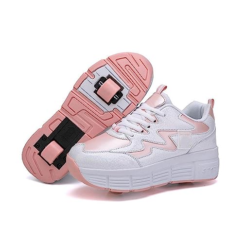 CALMR Schuhe mit Rollen für Jungen und Mädchen, Skateboardschuhe, Sportschuhe, Turnschuhe, Kinder und Erwachsene, 2-in-1-Multifunktionsrollschuhe mit 2 Rädern,pink-35EU von CALMR