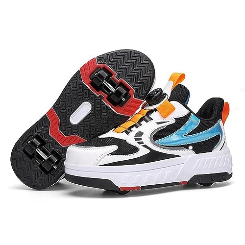 CALMR Schuhe mit Rollen für Kinder 4 Rollen Skateboardschuhe Sportschuhe Jungen Mädchen 2 in 1 Multifunktionale Rollschuhe Outdoor-Laufschuhe, 005 White Black-35EU von CALMR