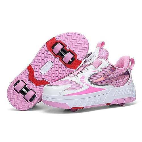 CALMR Schuhe mit Rollen für Kinder 4 Rollen Skateboardschuhe Sportschuhe Jungen Mädchen 2 in 1 Multifunktionale Rollschuhe Outdoor-Laufschuhe, 005 White Pink-32EU von CALMR