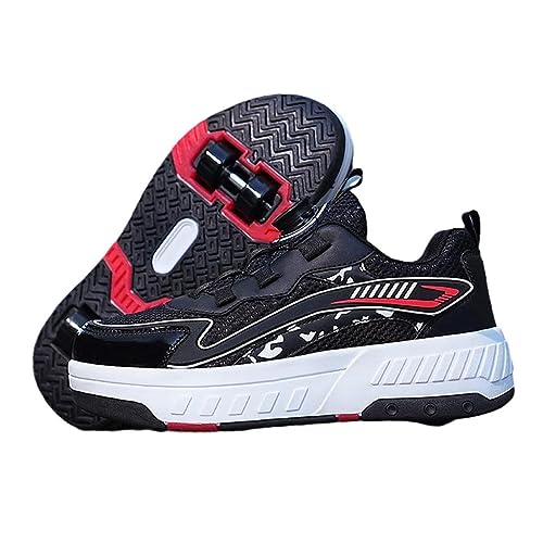 CALMR Schuhe mit Rollen für Kinder 4 Rollen Skateboardschuhe Sportschuhe Jungen Mädchen 2 in 1 Multifunktionale Rollschuhe Outdoor-Laufschuhe, 898 Black-38EU von CALMR