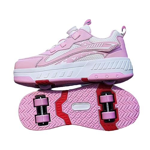 CALMR Schuhe mit Rollen für Kinder 4 Rollen Skateboardschuhe Sportschuhe Jungen Mädchen 2 in 1 Multifunktionale Rollschuhe Outdoor-Laufschuhe, 898 Pink-39EU von CALMR